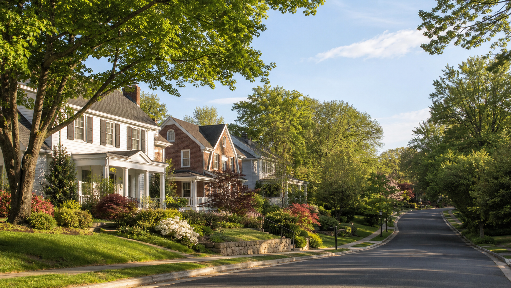 Tree-lined residential street with detached homes in Cherrydale, Arlington, Virginia